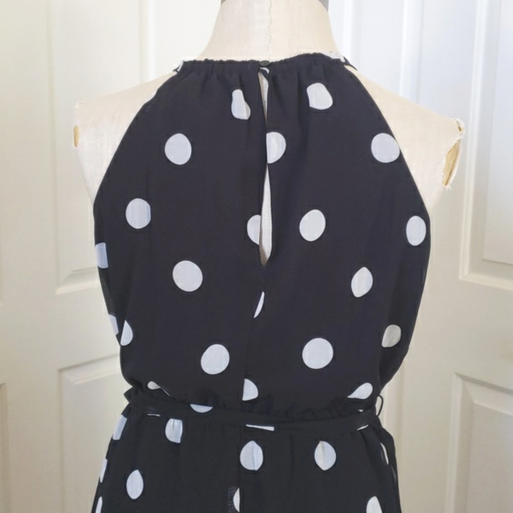 Banana Republic Black White Polka Dot Halter Midi Dress Size 2 - Picture 9 of 17